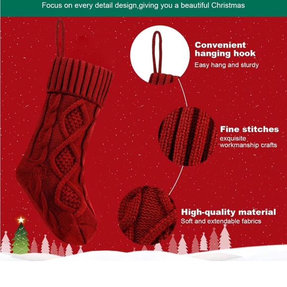 2 New 18 inch Knit Sweater Stockings in Burgundy - Picture 3 of 5